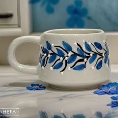 İlbay Seramik Klasik Kupa Bardak Mug Mavi Erik Dalı