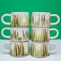 İlbay 6 lı Klasik Beyaz Papatya Seramik Kupa Bardak Takımı