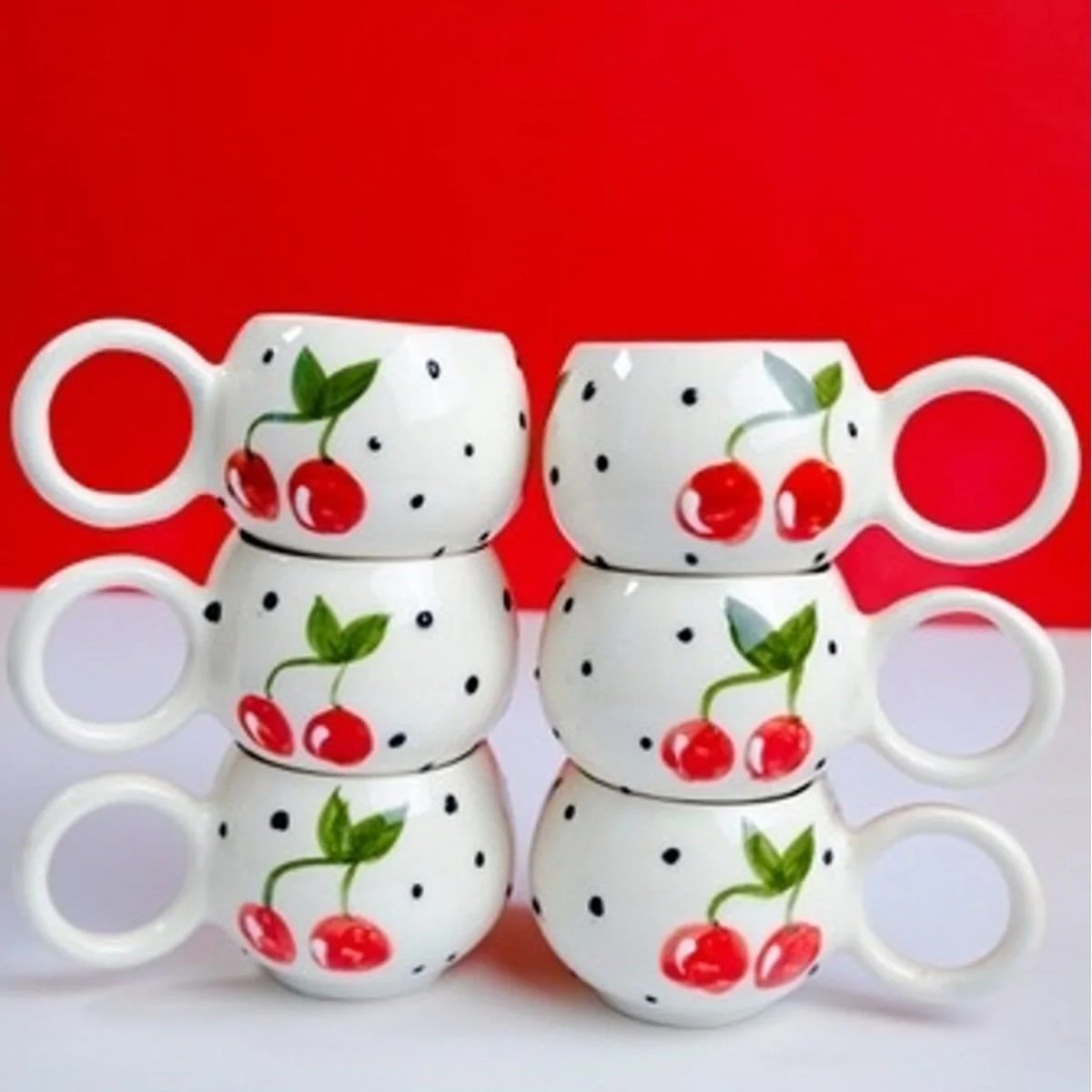 İlbay 6 lı Ece Kiraz Seramik Kupa Bardak Takımı