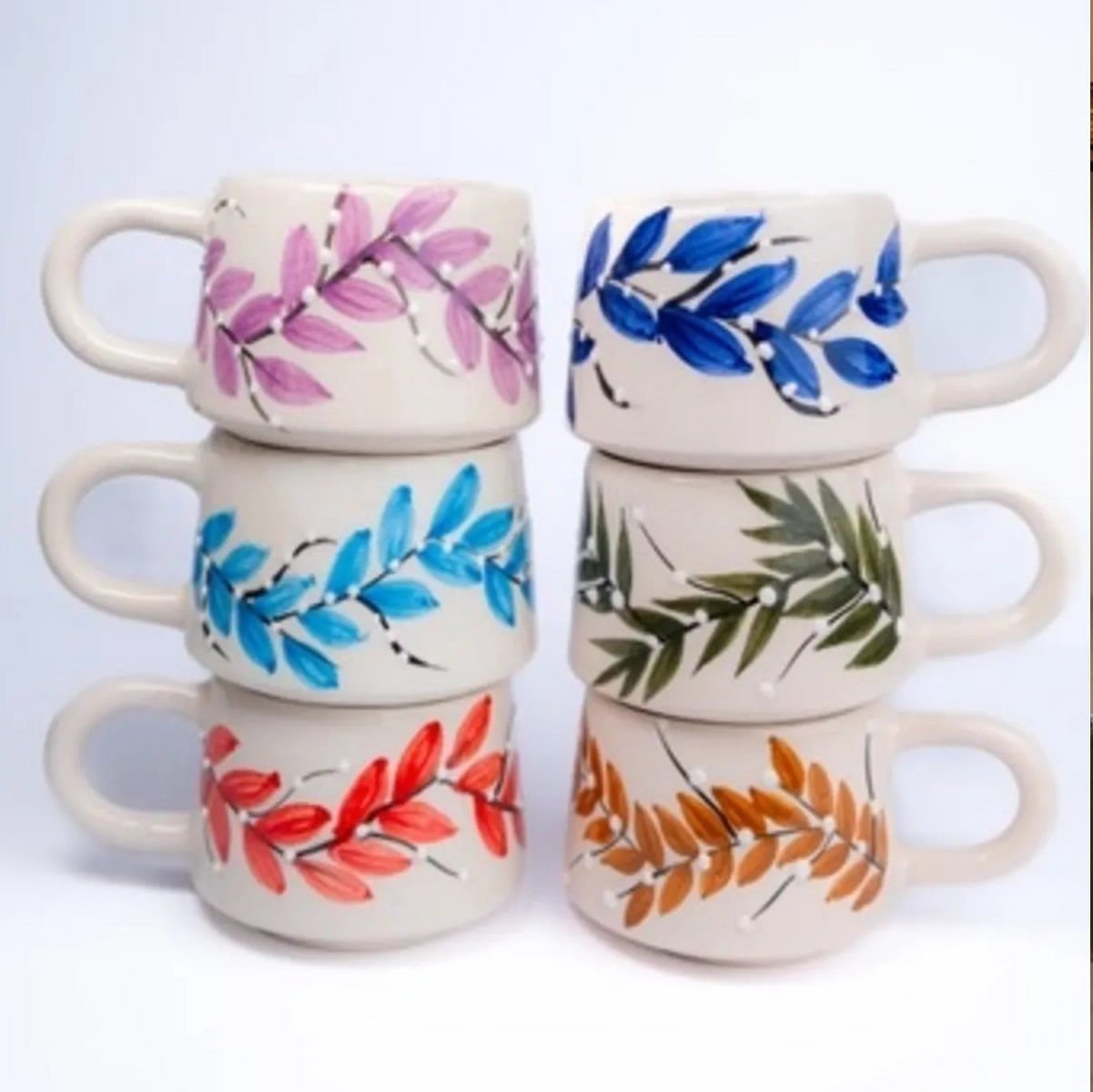 İlbay 6 lı Klasik Farklı Renk Pıtırcık Seramik Kupa Bardak Takımı