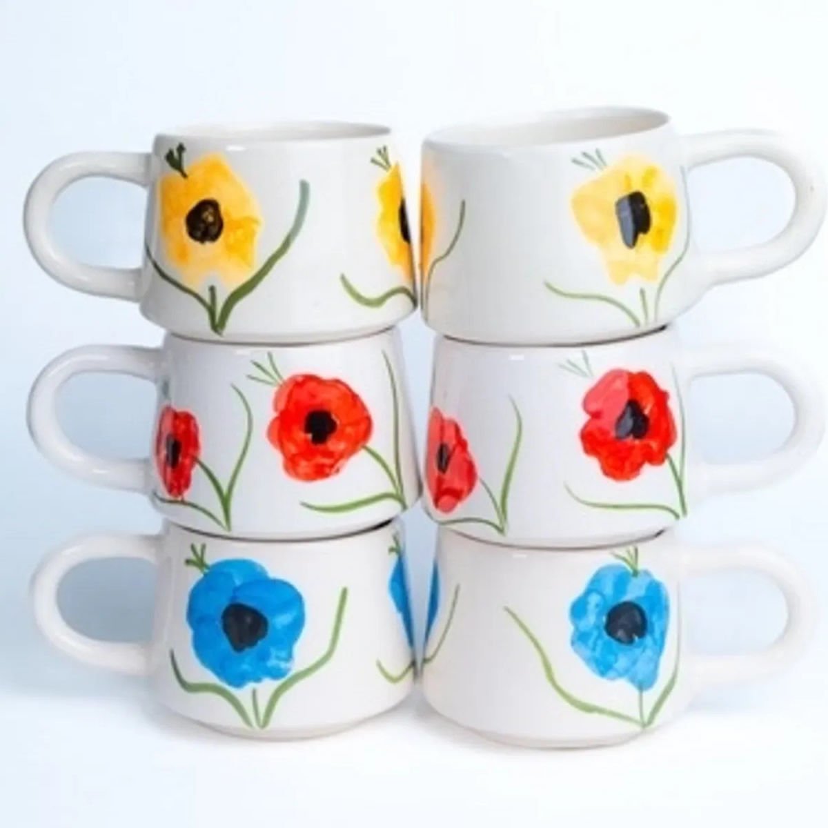 İlbay 6 lı Klasik 3 Renk Gelincik Seramik Kupa Bardak Takımı