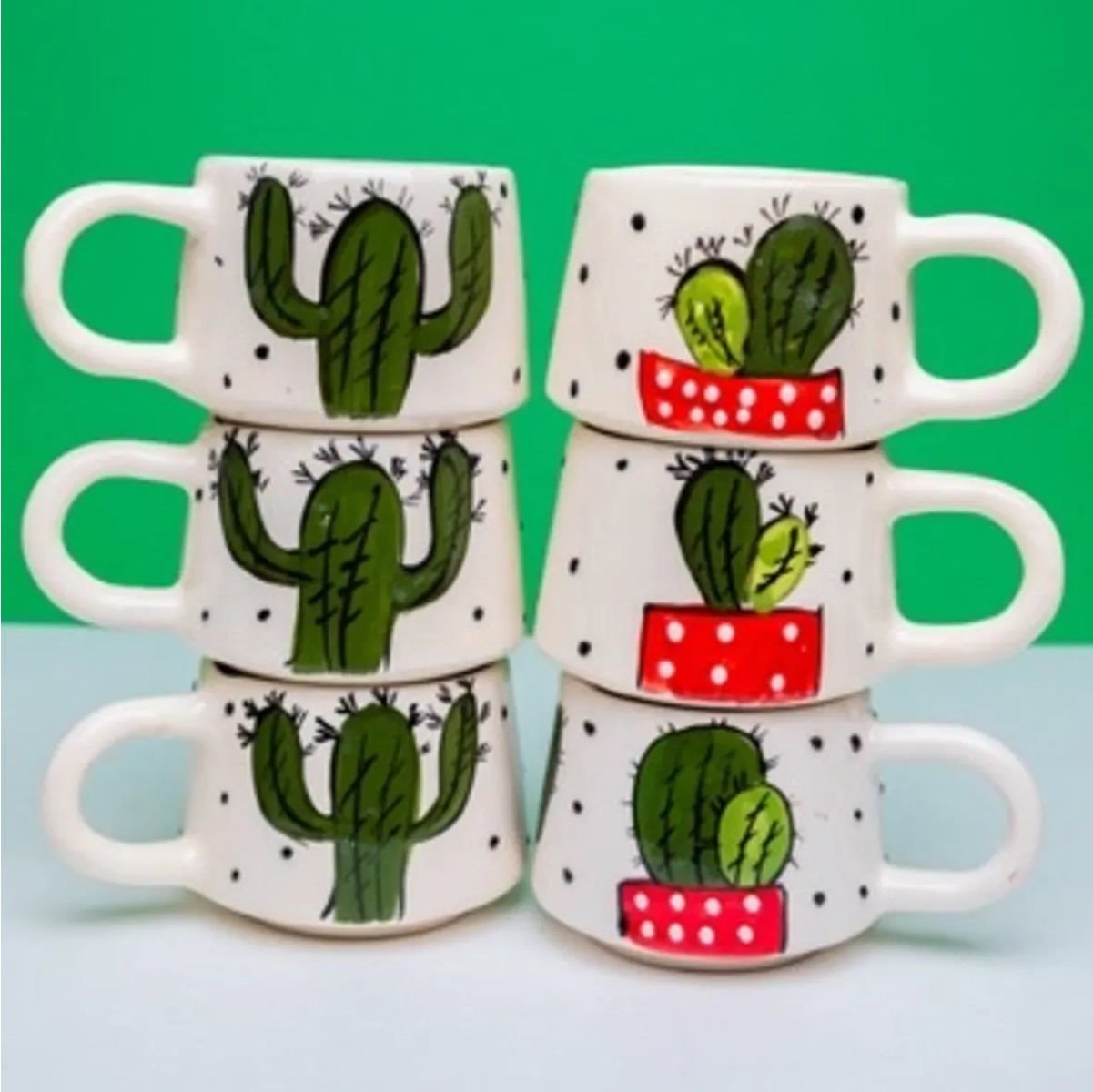 İlbay 6 lı Klasik 2 Model Kaktüs Seramik Kupa Bardak Takımı