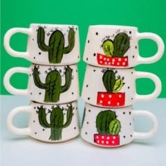 İlbay 6 lı Klasik 2 Model Kaktüs Seramik Kupa Bardak Takımı