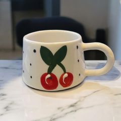 Klasik Kiraz Seramik Kupa Bardak Mug Duble Kahve Fincanı