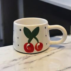 Klasik Kiraz Seramik Kupa Bardak Mug Duble Kahve Fincanı