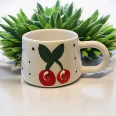 Klasik Kiraz Seramik Kupa Bardak Mug Duble Kahve Fincanı