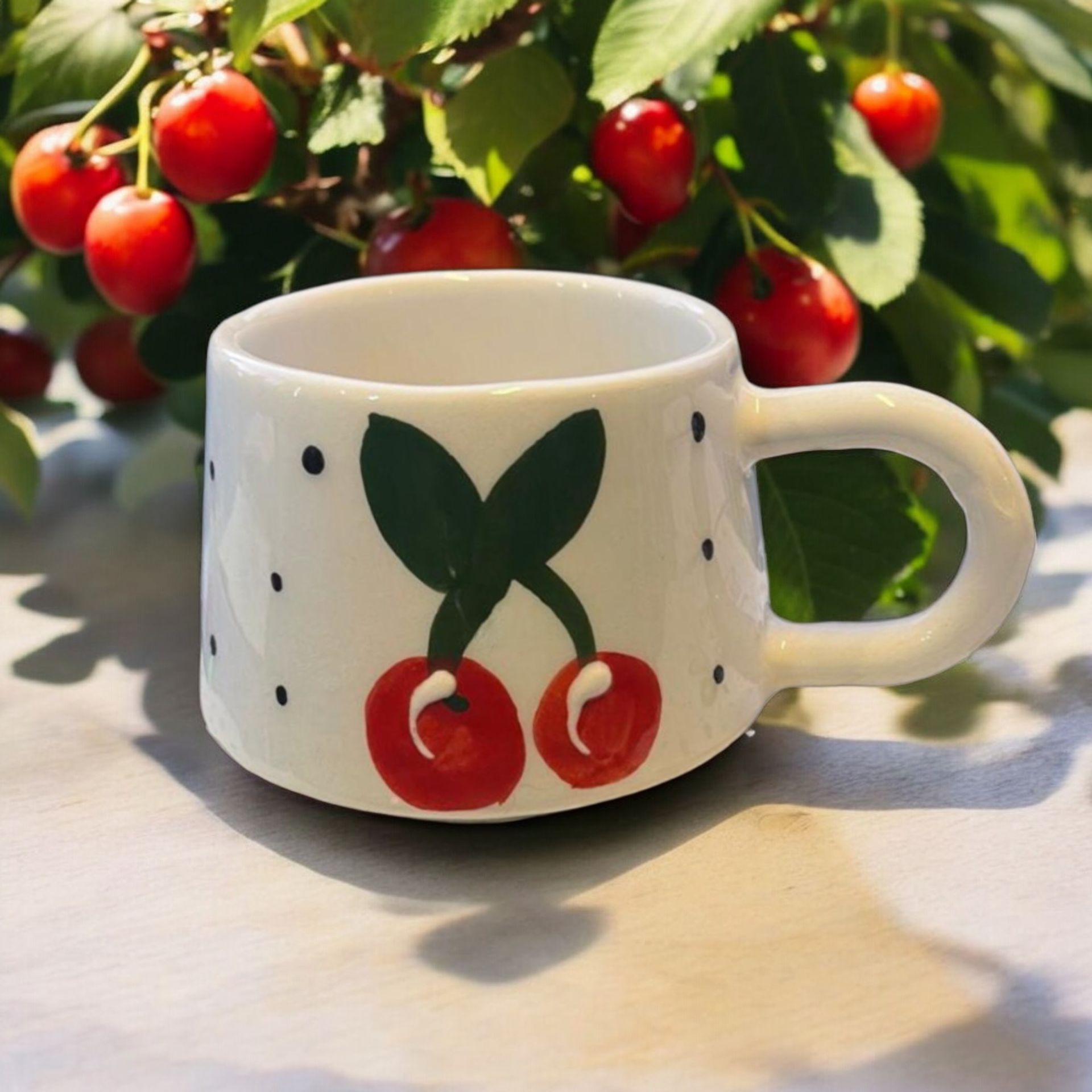 Klasik Kiraz Seramik Kupa Bardak Mug Duble Kahve Fincanı