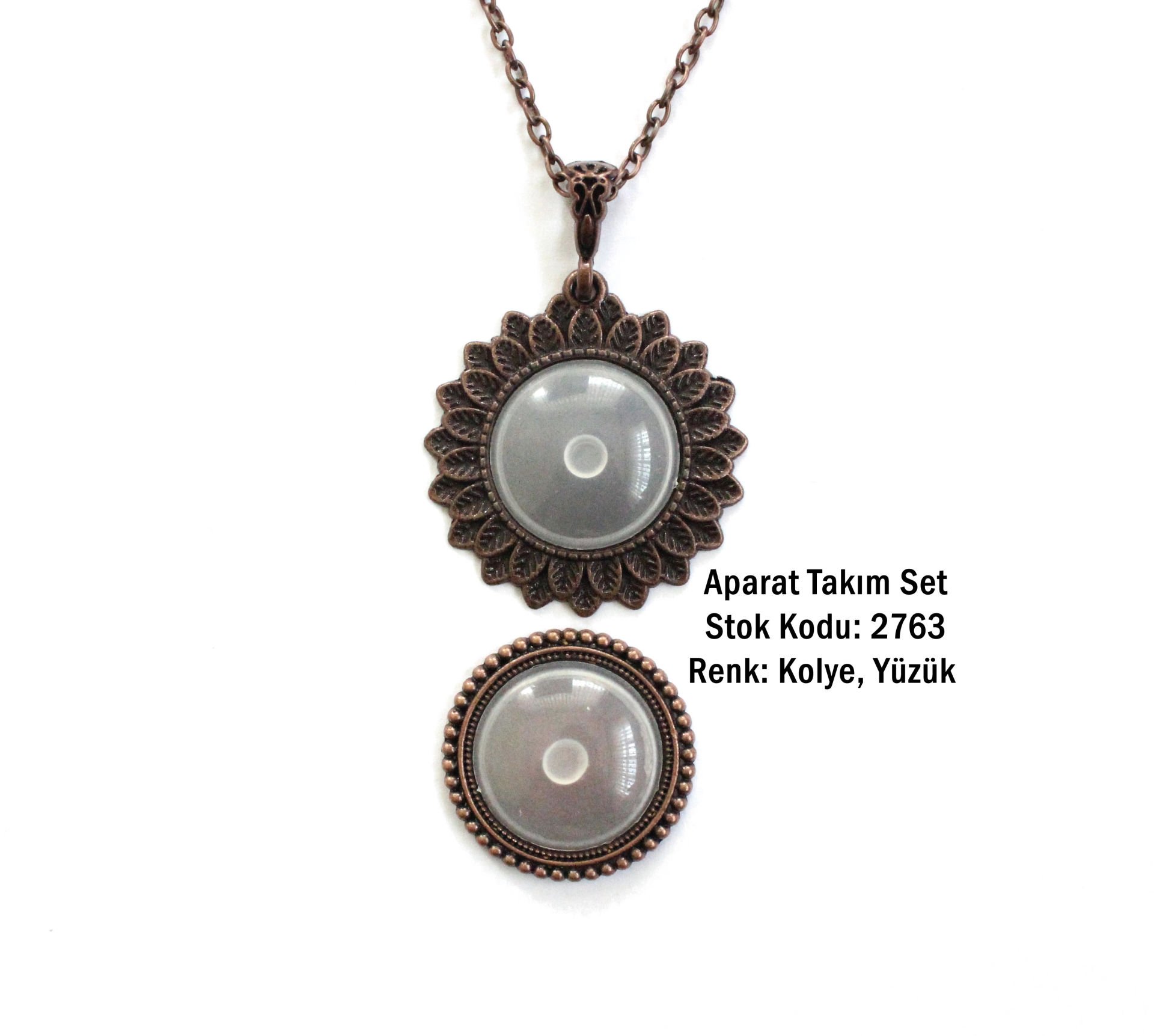 Kolye Yüzük Aparat Takım Set 2763 Bakır Kaplama
