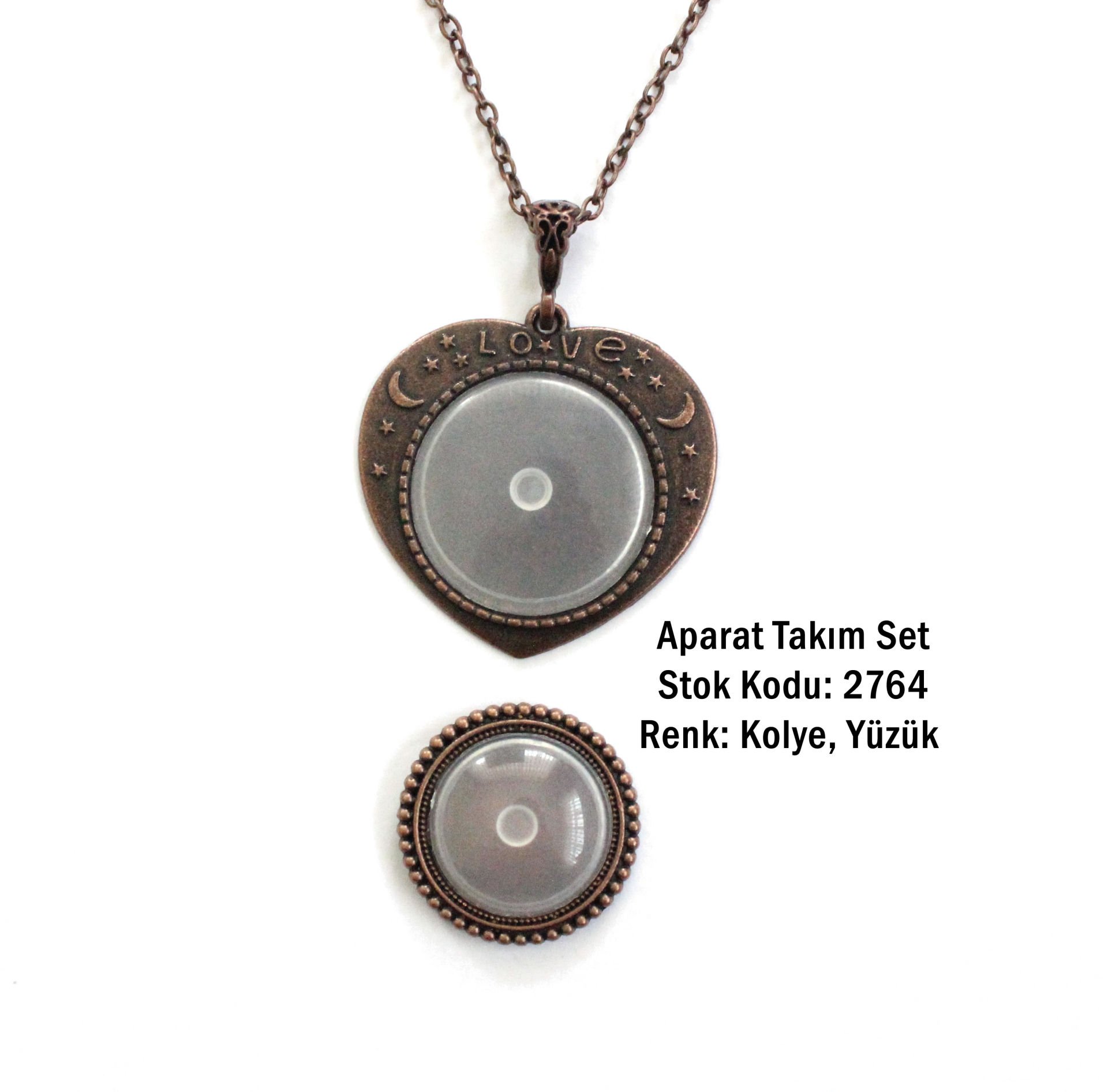 Kolye Yüzük Aparat Takım Set 2764 Bakır Kaplama