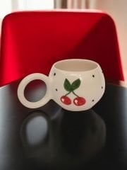 El İşi Kiraz Desenli Seramik Ece Kupa Bardak Mug