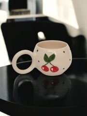 El İşi Kiraz Desenli Seramik Ece Kupa Bardak Mug