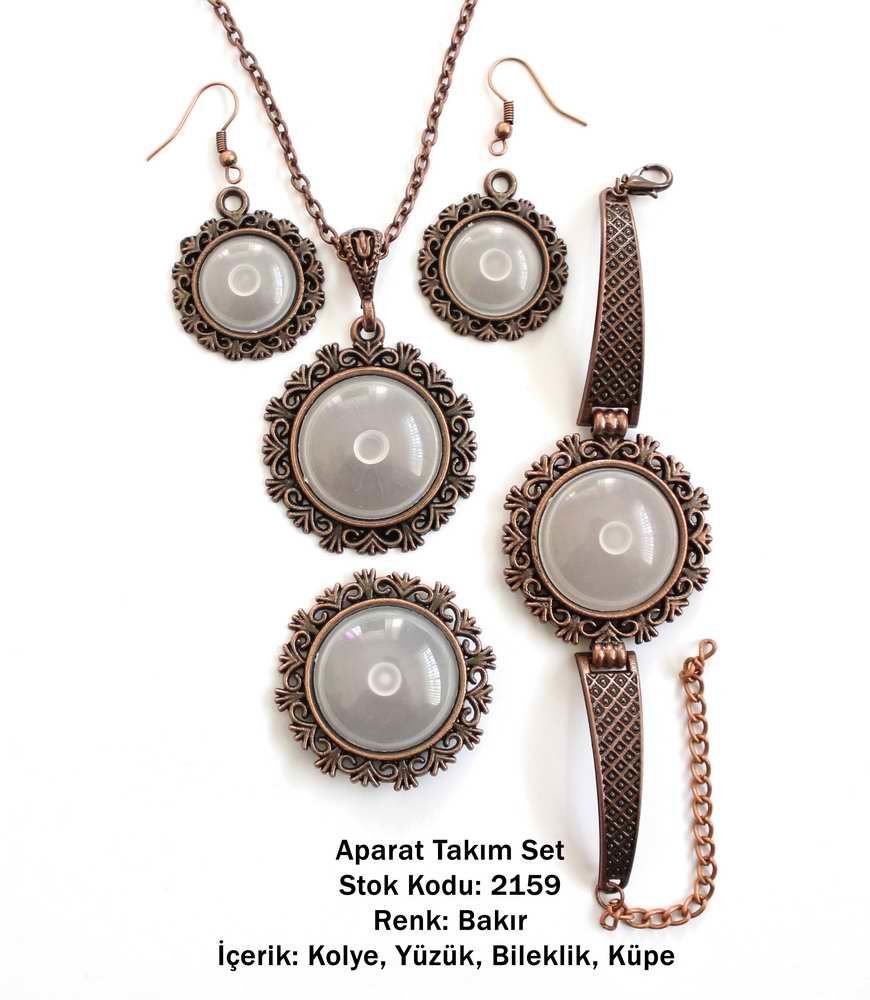Kolye Bileklik Yüzük Küpe Aparat Takım Set 2159 Bakır Kaplama