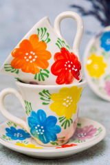 İlbay Seramik 2 Kişilik El Yapımı Renk Çümbüşü Türk Kahvesi Fincan Takımı