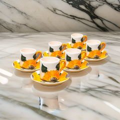 İlbay Çini Seramik  6 Kişilik El Yapımı Türk Kahvesi Ayçiçeği Fincan Takımı