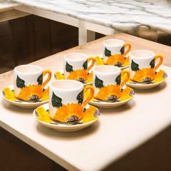İlbay Çini Seramik  6 Kişilik El Yapımı Türk Kahvesi Ayçiçeği Fincan Takımı