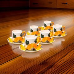 İlbay Çini Seramik  6 Kişilik El Yapımı Türk Kahvesi Ayçiçeği Fincan Takımı