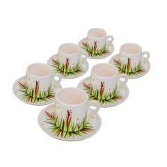 İlbay Çini Seramik El İşlemesi 6 Kişilik Beyaz Papatya Türk Kahvesi Fincan Takımı