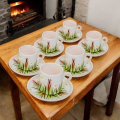 İlbay Çini Seramik El İşlemesi 6 Kişilik Beyaz Papatya Türk Kahvesi Fincan Takımı