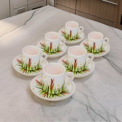 İlbay Çini Seramik El İşlemesi 6 Kişilik Beyaz Papatya Türk Kahvesi Fincan Takımı