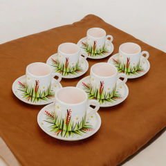 İlbay Çini Seramik El İşlemesi 6 Kişilik Beyaz Papatya Türk Kahvesi Fincan Takımı