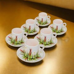 İlbay Çini Seramik El İşlemesi 6 Kişilik Beyaz Papatya Türk Kahvesi Fincan Takımı