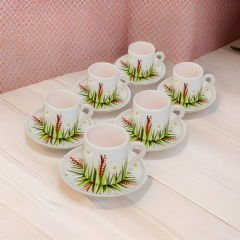 İlbay Çini Seramik El İşlemesi 6 Kişilik Beyaz Papatya Türk Kahvesi Fincan Takımı