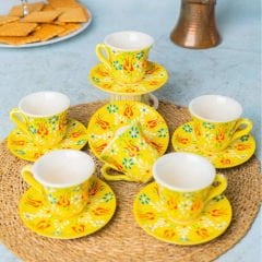 İlbay Çini Seramik 6 Kişilik Sarı Dantel Kahve Fincanı Takımı