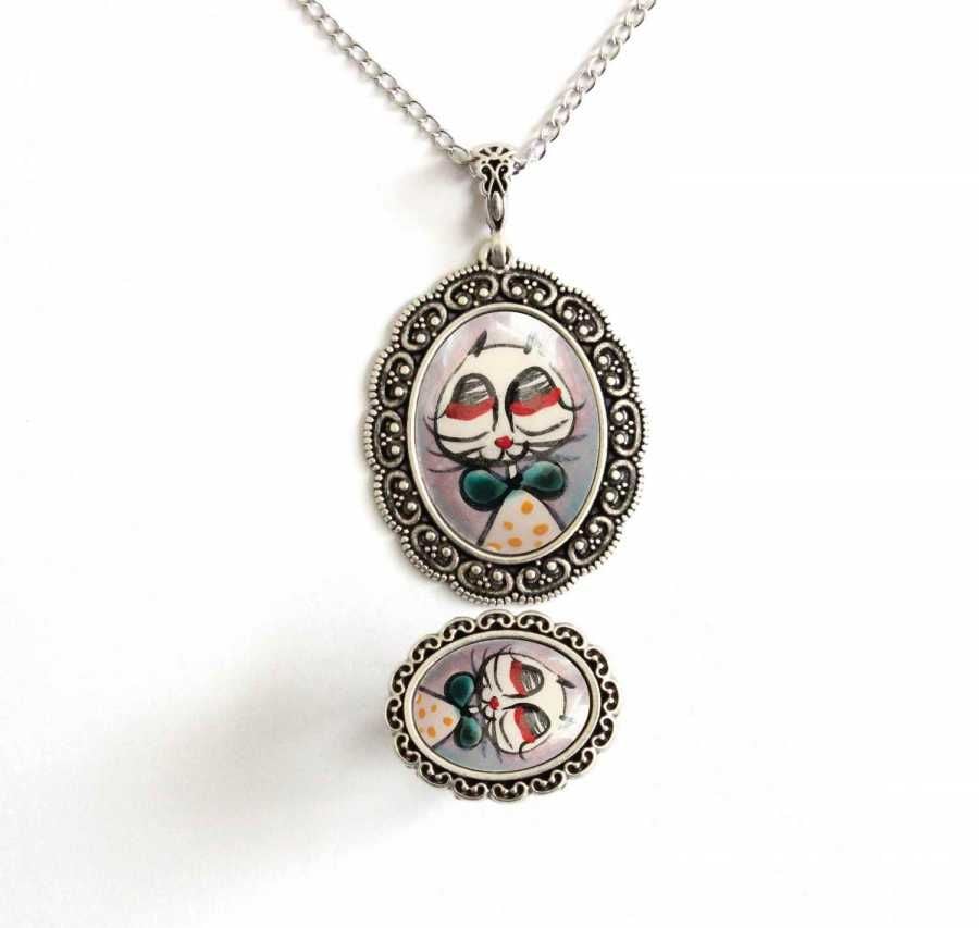 İlbay Çini Takı  Kolye Yüzük Seti 2528DS083