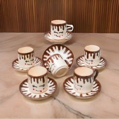 6 Kişilik Çikolata Motifli Seramik Türk Kahvesi Fincanı Takımı