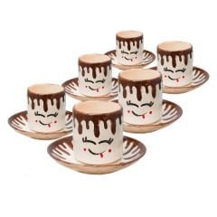 6 Kişilik Çikolata Motifli Seramik Türk Kahvesi Fincanı Takımı