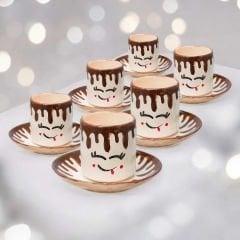 6 Kişilik Çikolata Motifli Seramik Türk Kahvesi Fincanı Takımı