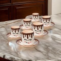 6 Kişilik Çikolata Motifli Seramik Türk Kahvesi Fincanı Takımı