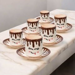 6 Kişilik Çikolata Motifli Seramik Türk Kahvesi Fincanı Takımı