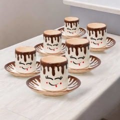 6 Kişilik Çikolata Motifli Seramik Türk Kahvesi Fincanı Takımı