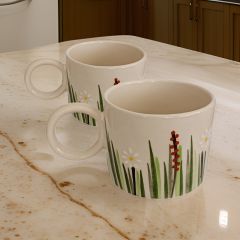 İlbay Seramik 2 li Silindir Beyaz Papatya Kupa Bardak Mug