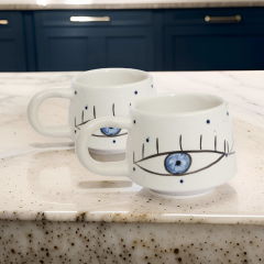 İlbay Seramik 2 li Klasik Mavi Göz Kupa Bardak Mug