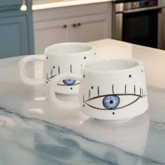 İlbay Seramik 2 li Klasik Mavi Göz Kupa Bardak Mug