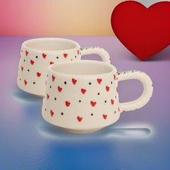 İlbay Seramik 2 li Klasik Kırmızı Kalp Kupa Bardak Mug