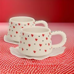 İlbay Seramik 2 li Klasik Kırmızı Kalp Kupa Bardak Mug