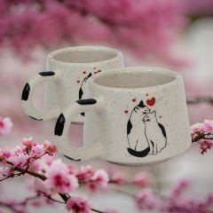 2 Adet 2 li Kedi Seramik Kupa Bardak Mug