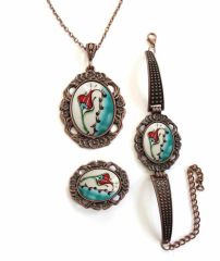 İlbay Çini Takı Kolye Bileklik Yüzük Seti 2402DS417