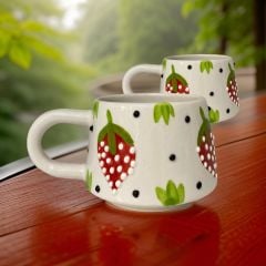 İlbay Seramik 2 li Klasik Çilek Kupa Bardak Mug Nescafe Fincanı