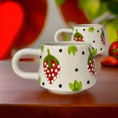 İlbay Seramik 2 li Klasik Çilek Kupa Bardak Mug Nescafe Fincanı