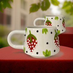 İlbay Seramik 2 li Klasik Çilek Kupa Bardak Mug Nescafe Fincanı