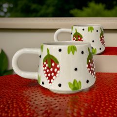 İlbay Seramik 2 li Klasik Çilek Kupa Bardak Mug Nescafe Fincanı