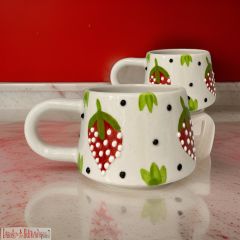 İlbay Seramik 2 li Klasik Çilek Kupa Bardak Mug Nescafe Fincanı