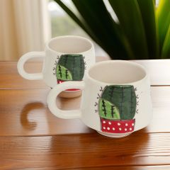 İlbay Seramik 2 li Klasik Kaktüs Kupa Bardak Mug Nescafe Fincanı