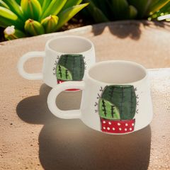 İlbay Seramik 2 li Klasik Kaktüs Kupa Bardak Mug Nescafe Fincanı
