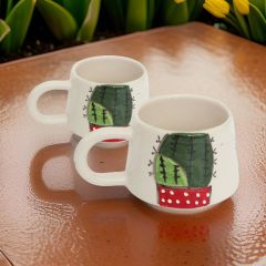 İlbay Seramik 2 li Klasik Kaktüs Kupa Bardak Mug Nescafe Fincanı
