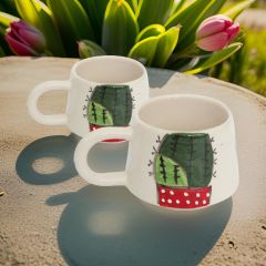 İlbay Seramik 2 li Klasik Kaktüs Kupa Bardak Mug Nescafe Fincanı